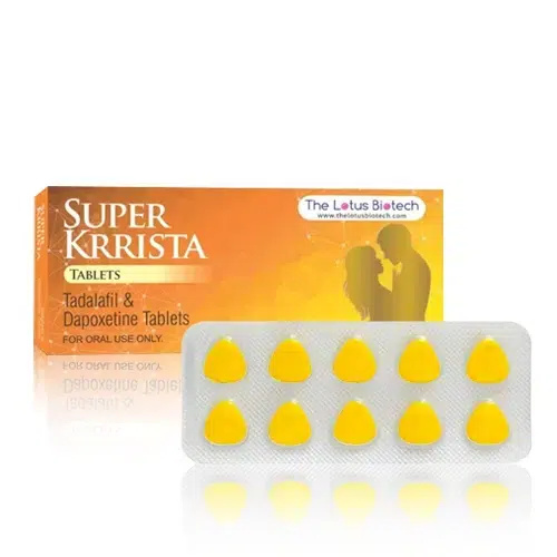 雙效犀利士 Super Krrista 100mg 外盒與黃色藥錠